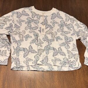 Z Supply White and Gray Butterfly Long Sleeve Top